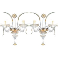 Pair of Murano Glass Venetian Style Two Arm Sconces