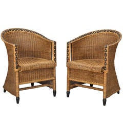 Antique Pair Art Deco Wicker Arm Chairs