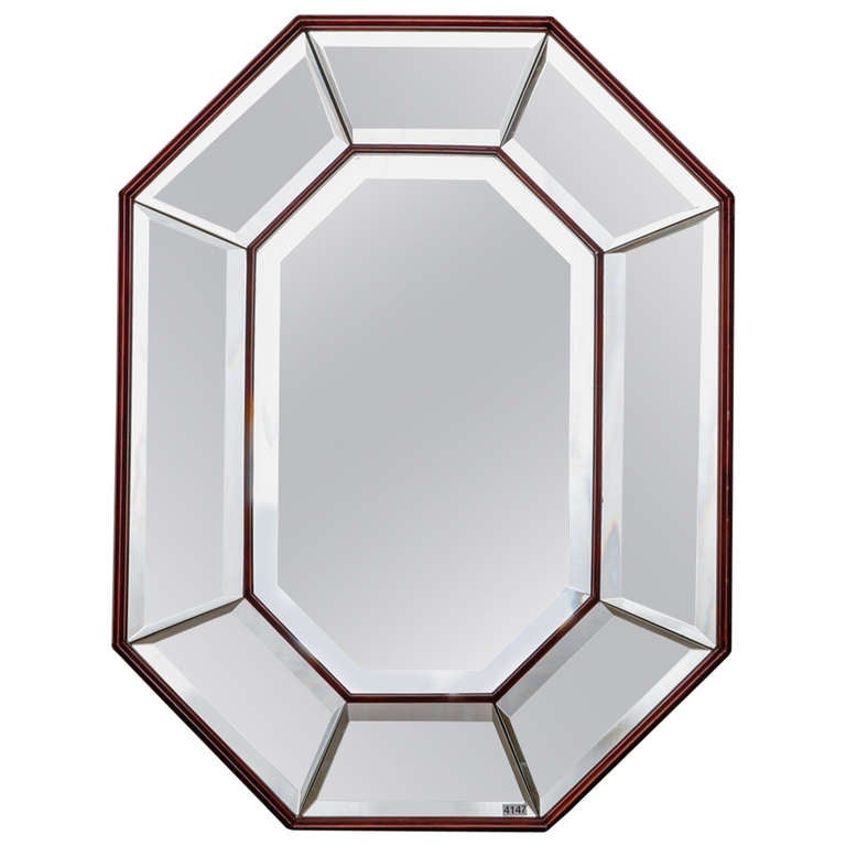Art Deco Octagonal Shape Mirror with Wood Frame at 1stDibs