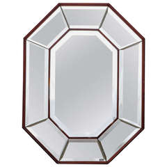 Art Deco Octagonal Shape Mirror with Wood Frame