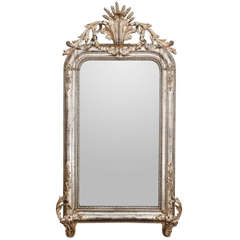 19th Century Silver Leaf Louis Philippe Mirror with Elaborate Crown