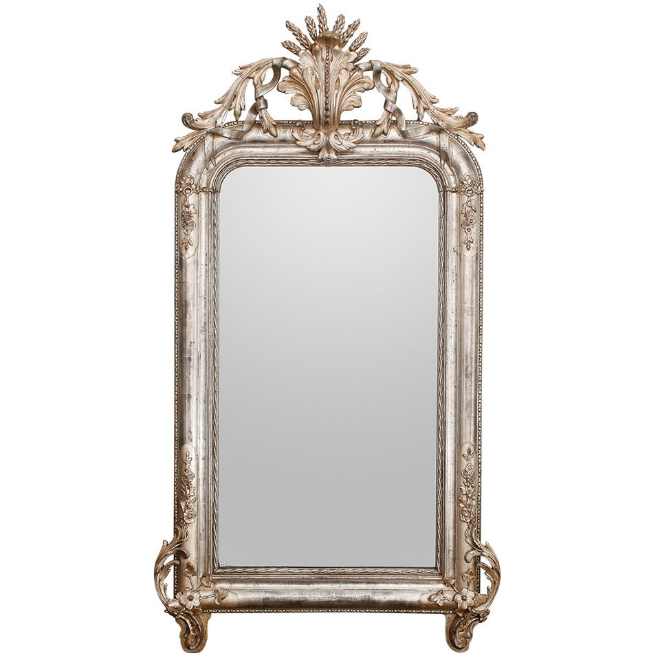 19th Century Silver Leaf Louis Philippe Mirror with Elaborate Crown