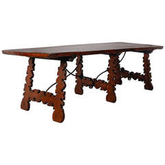 Monumental 19th Century Spanish Oak and Iron Table