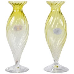 Pair of Midcentury Chartreuse Val Saint Lambert Glass Vases