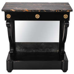 Louis XVI Style Mirrored Back Ebonised Console with Marble Top