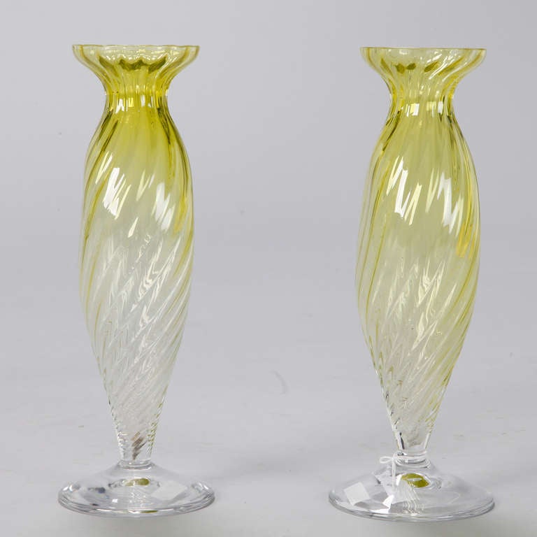 Mid-Century Modern Pair of Midcentury Chartreuse Val Saint Lambert Glass Vases