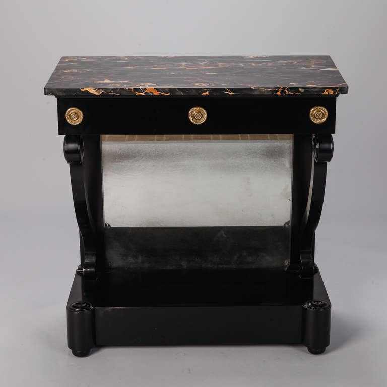 Louis XVI Style Mirrored Back Ebonised Console with Marble Top