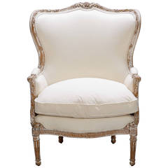 Large Wing-Back Bergere with Carved and Painted Frame
