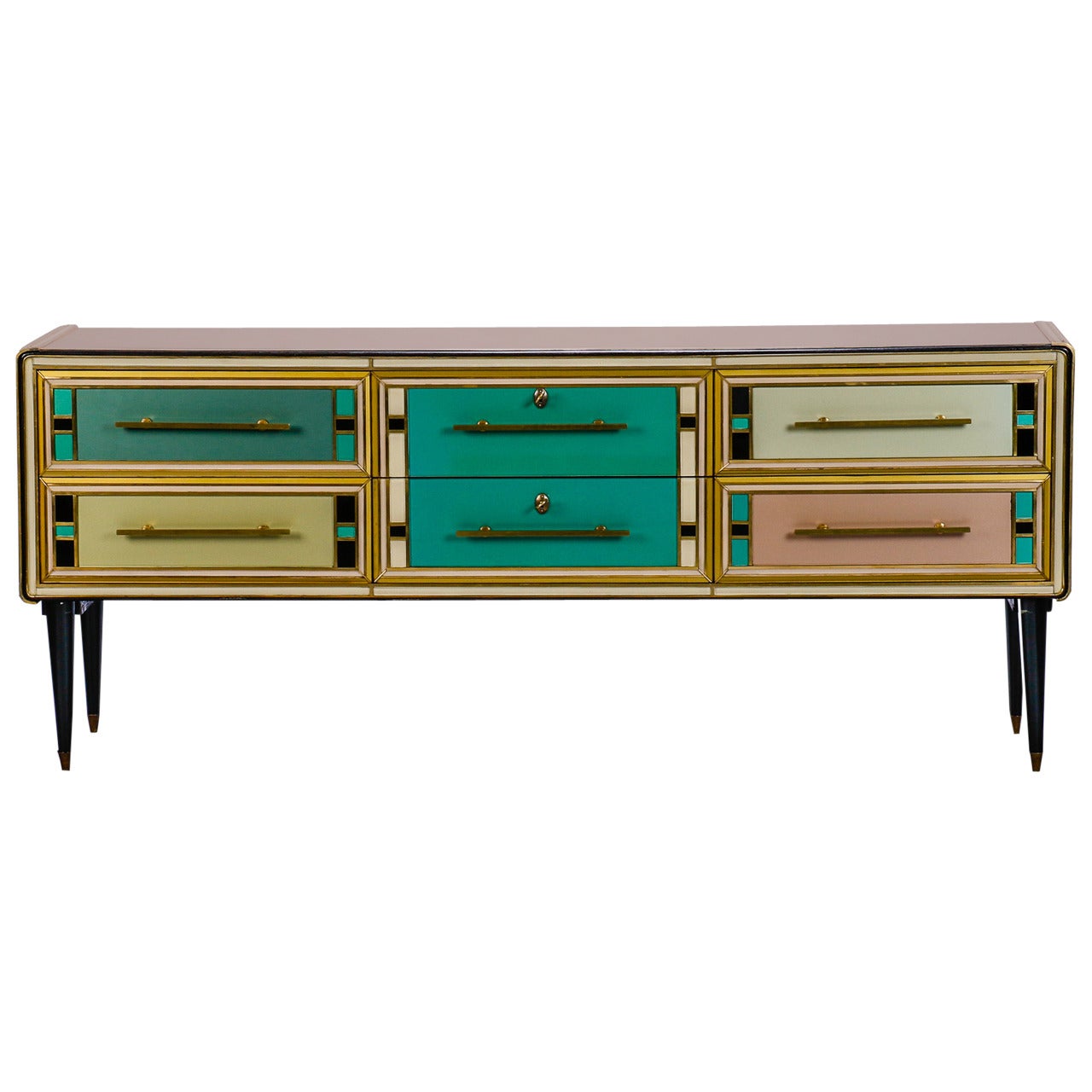 Sideboard with Multicolor Murano Glass Panels Attributed to Emanuel Ungaro