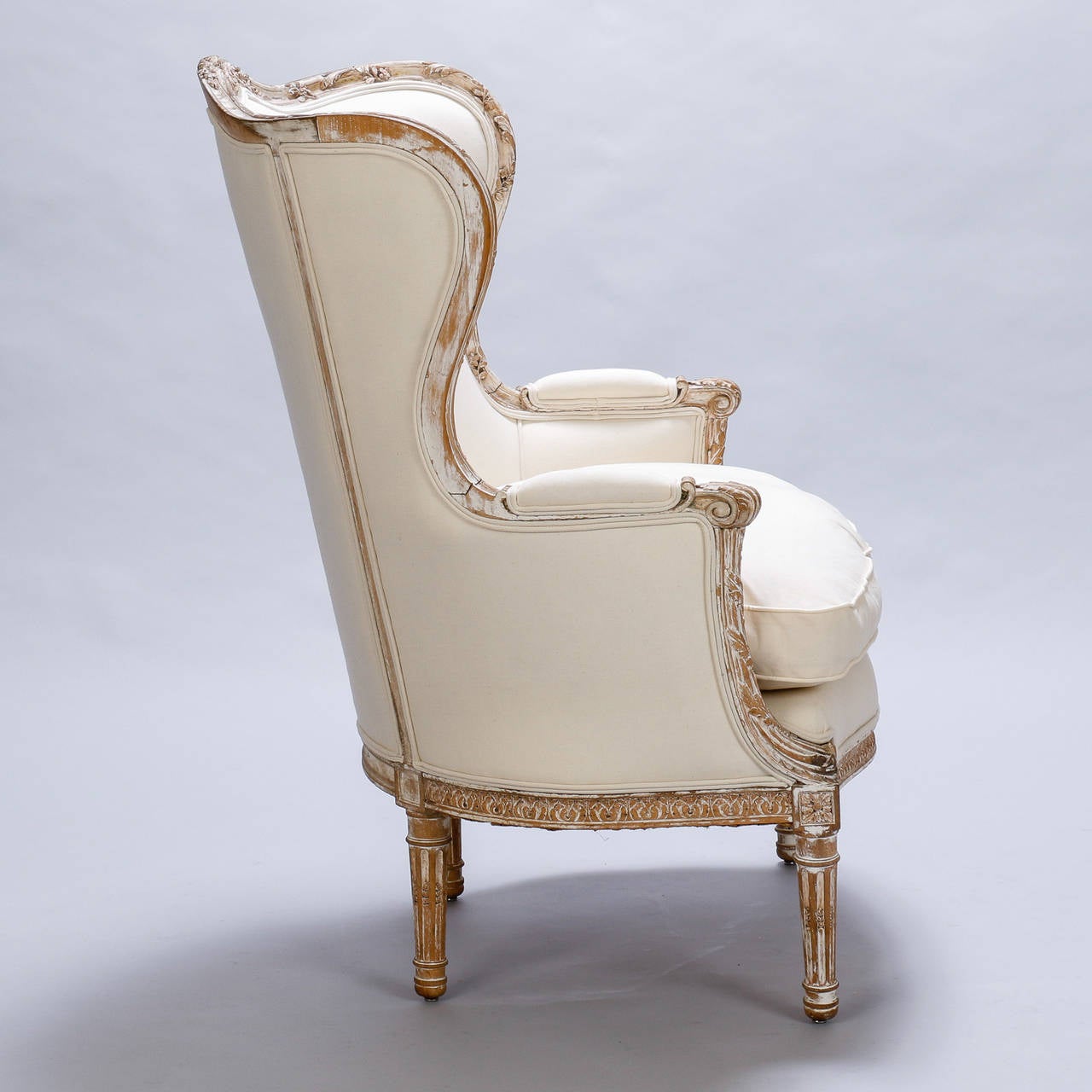 Large Wing-Back Bergere with Carved and Painted Frame 2