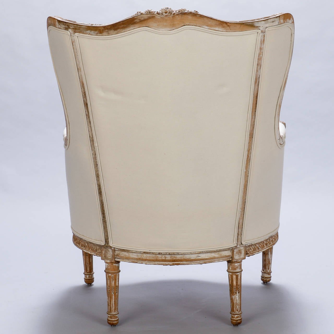 Large Wing-Back Bergere with Carved and Painted Frame In Excellent Condition In Troy, MI