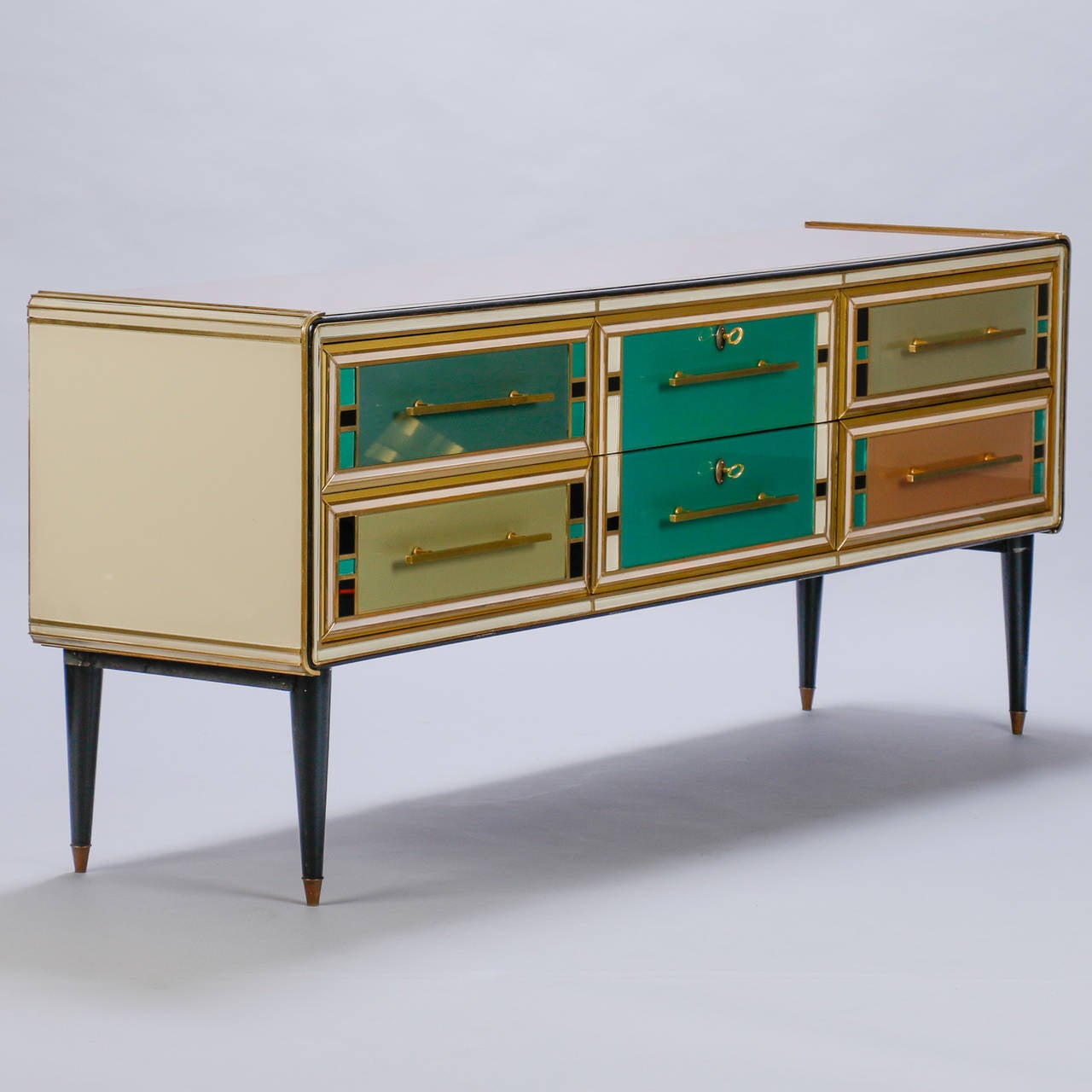 Sideboard with Multicolor Murano Glass Panels Attributed to Emanuel Ungaro In Excellent Condition In Troy, MI