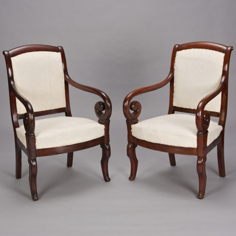 Pair Louis Philiipe Straight Back Arm Chairs