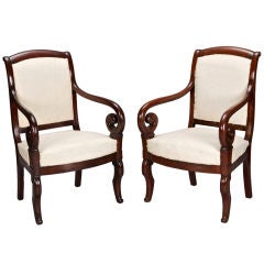 Pair Louis Philiipe Straight Back Arm Chairs