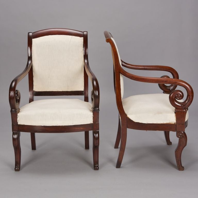Pair Louis Philiipe Straight Back Arm Chairs at 1stdibs