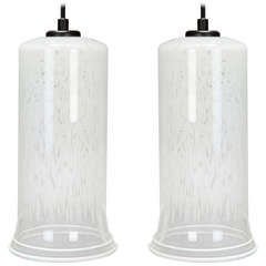 Pair Mid Century Murano Pendant Lights with White Rims