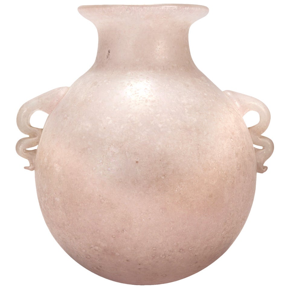 Mid Century Scavo Style Pale Pink Murano Glass Vase