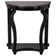 French Demi Lune Ebonised Console With Marble Top