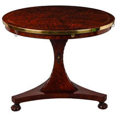19th Century Satinwood Center Table With Pedestal Base and Brass Edging
