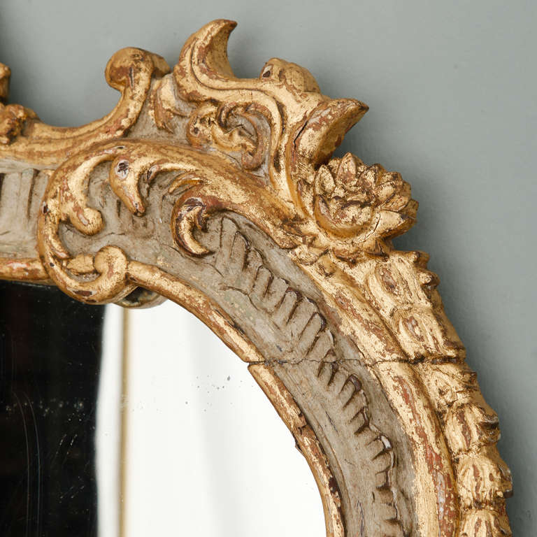 French Horizontal Louis XV Style Cream and Parcel Gilt Mirror