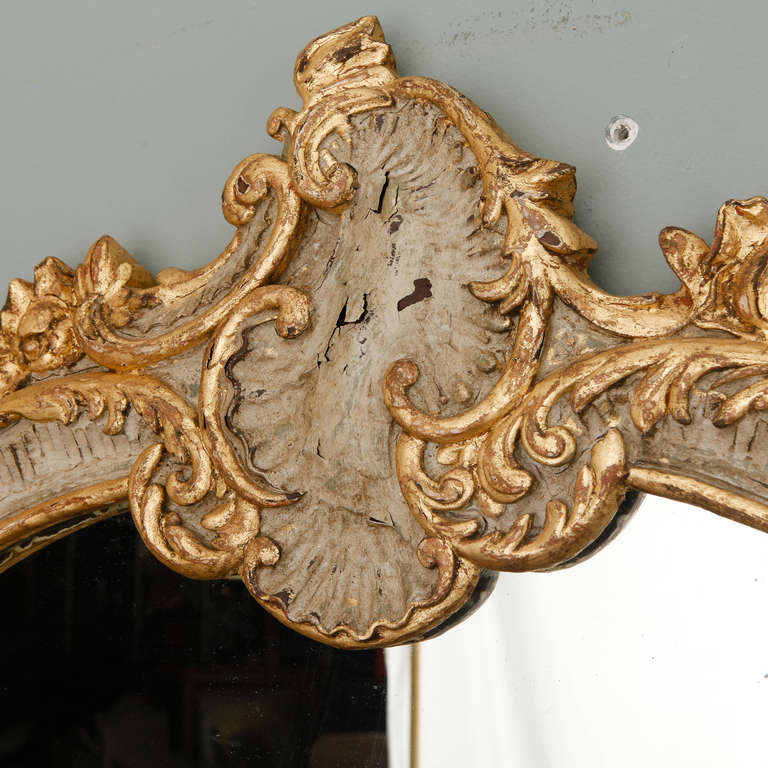 Horizontal Louis XV Style Cream and Parcel Gilt Mirror In Good Condition In Troy, MI