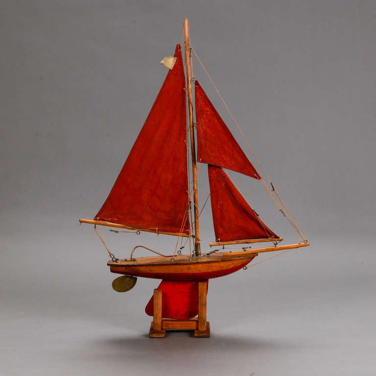 British English Pond Boat With Red Sails and Rudder