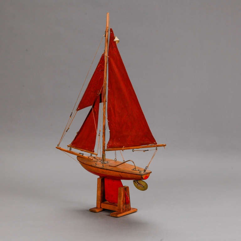 20th Century English Pond Boat With Red Sails and Rudder