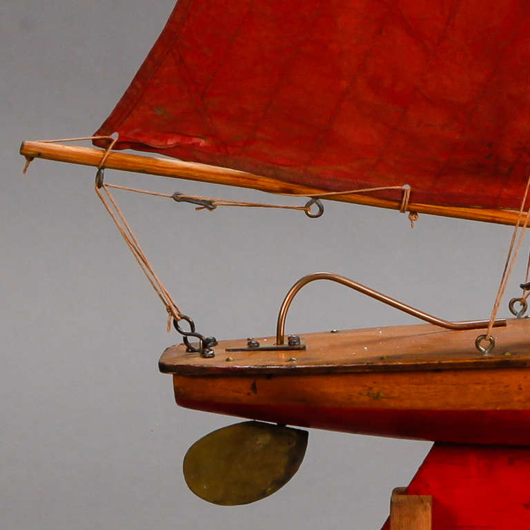 English Pond Boat With Red Sails and Rudder 1
