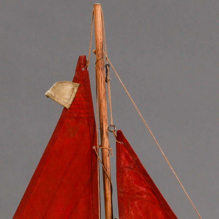 English Pond Boat With Red Sails and Rudder 2