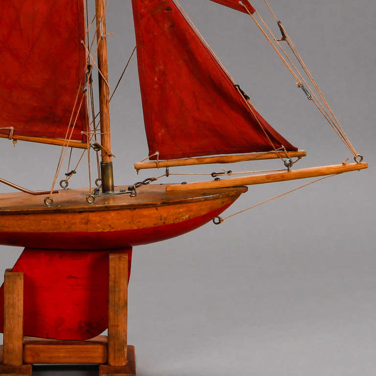 English Pond Boat With Red Sails and Rudder 3