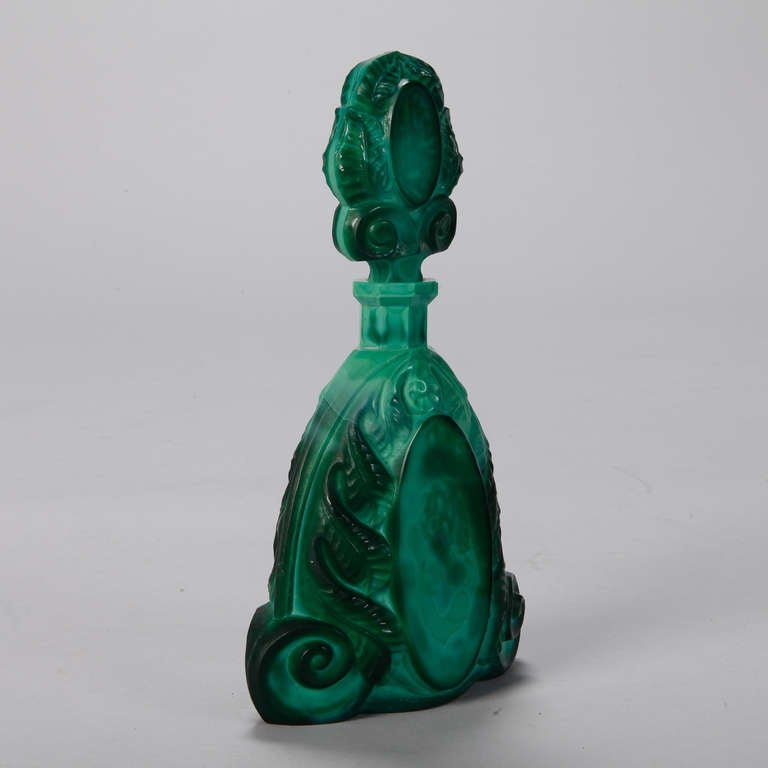 Czech Art Deco Bohemian Malachite Glass Decanter Set