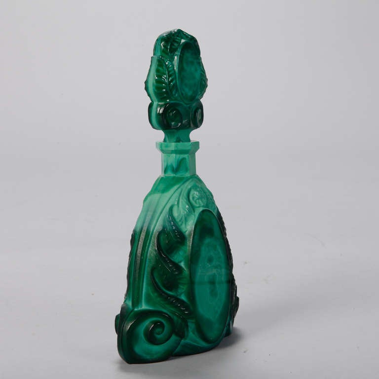 Art Deco Bohemian Malachite Glass Decanter Set 2