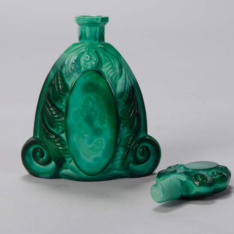 Art Deco Bohemian Malachite Glass Decanter Set 3