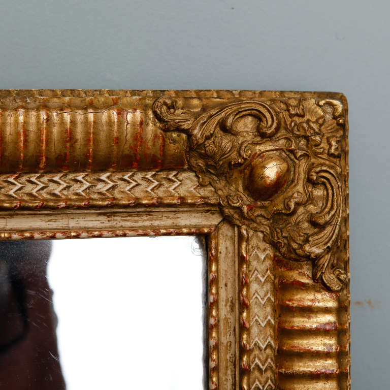Wood 19th Century Louis Philippe Ribbed Giltwood Mirror with Cartouche Corners