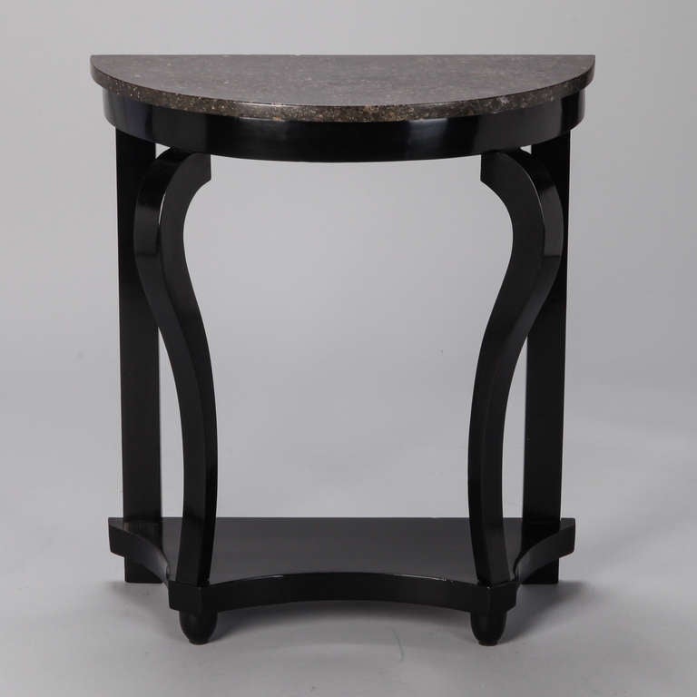 French Demi Lune Ebonised Console With Marble Top