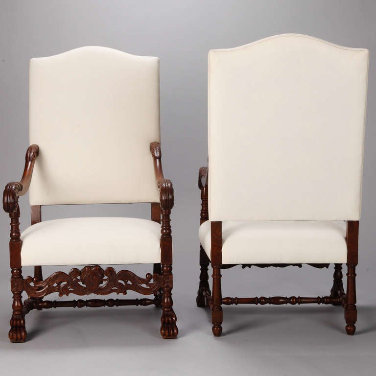 Pair 19th Century French Carved Walnut Throne Chairs 1