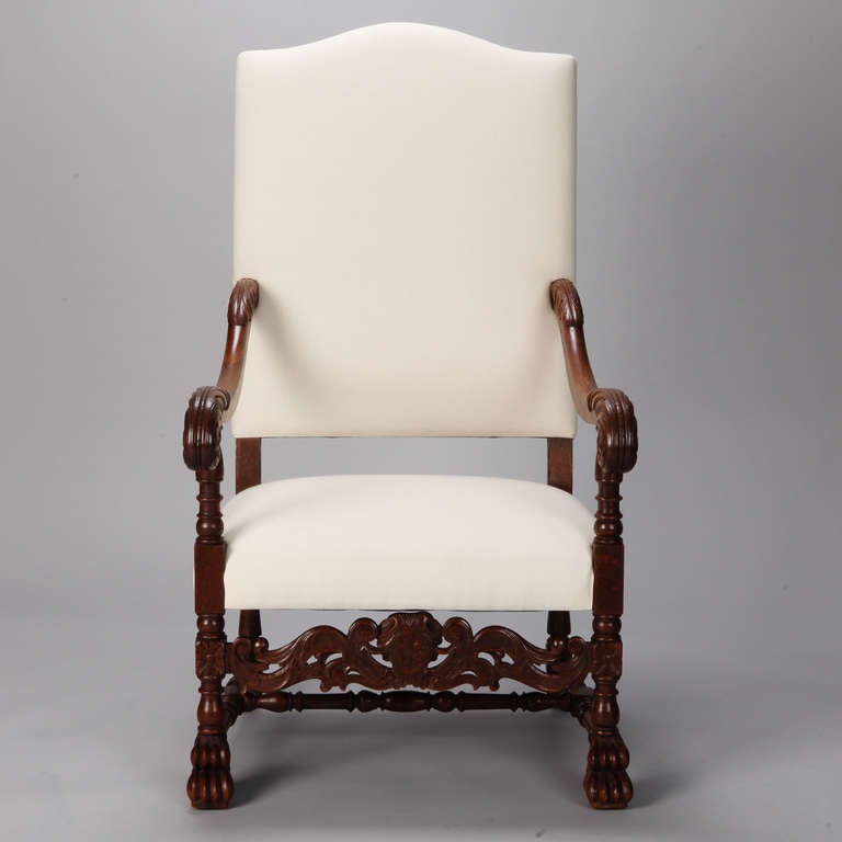 Pair 19th Century French Carved Walnut Throne Chairs 3