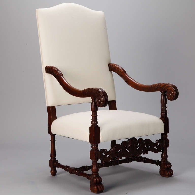Pair 19th Century French Carved Walnut Throne Chairs 4