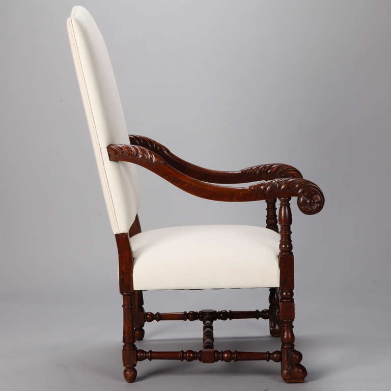 Pair 19th Century French Carved Walnut Throne Chairs 5