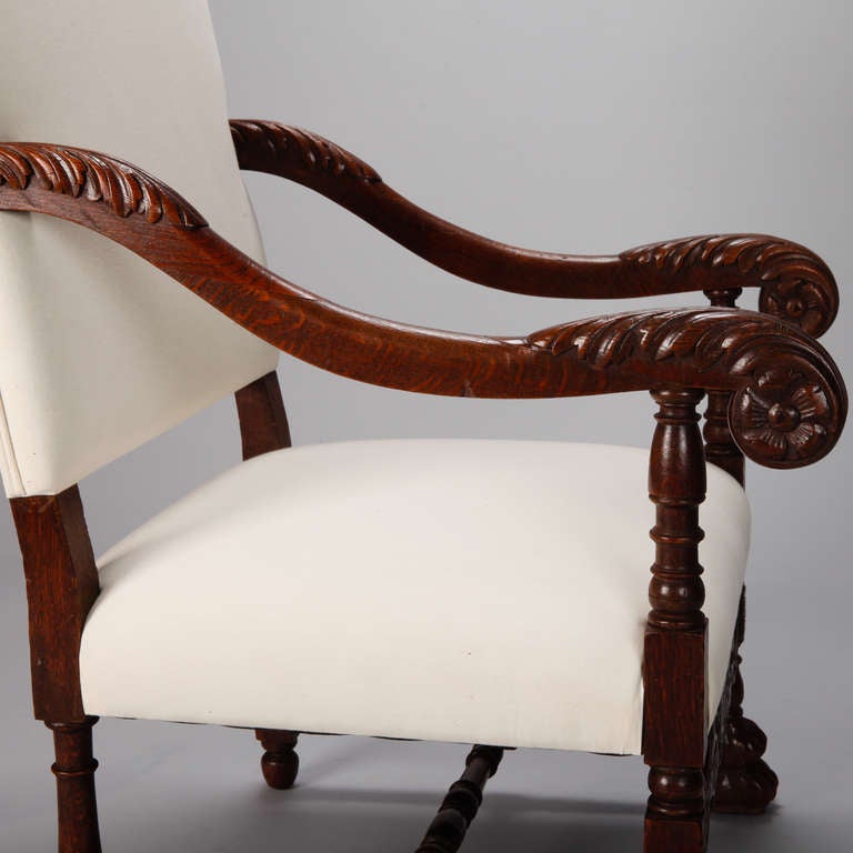 Pair 19th Century French Carved Walnut Throne Chairs 6