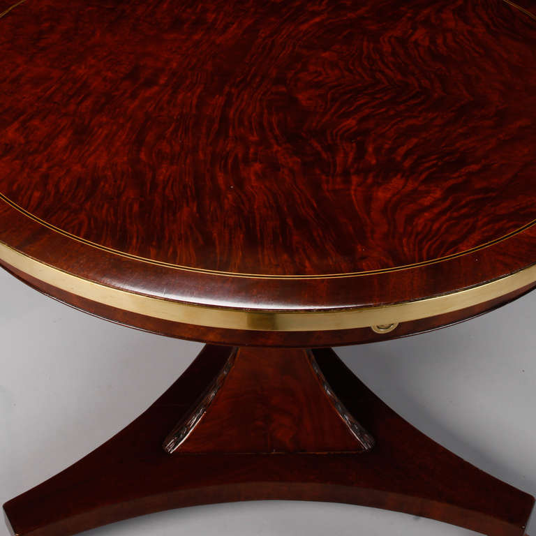 19th Century Satinwood Center Table With Pedestal Base and Brass Edging