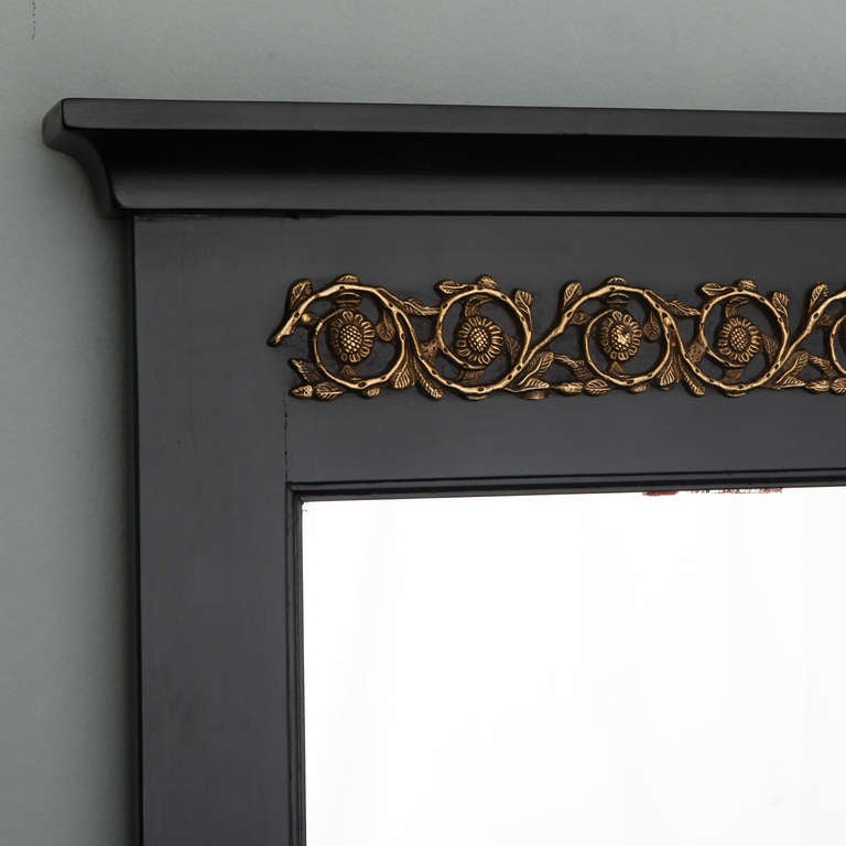 French Pair of Empire Style Ebonized Mirrors with Brass Mounts