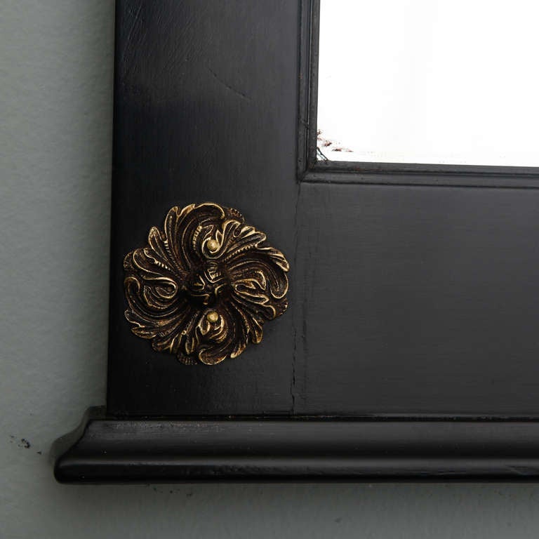 20th Century Pair of Empire Style Ebonized Mirrors with Brass Mounts