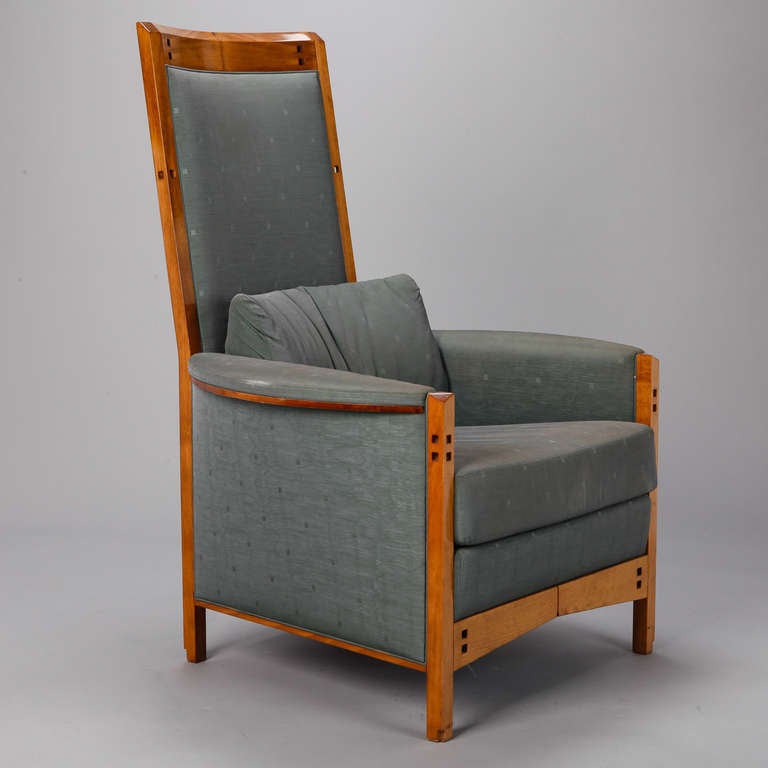 Art Nouveau Mackintosh Style Chair and Stool in Teal Fabric