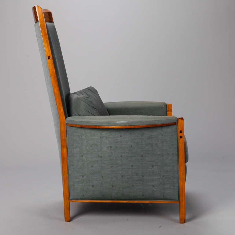 British Mackintosh Style Chair and Stool in Teal Fabric