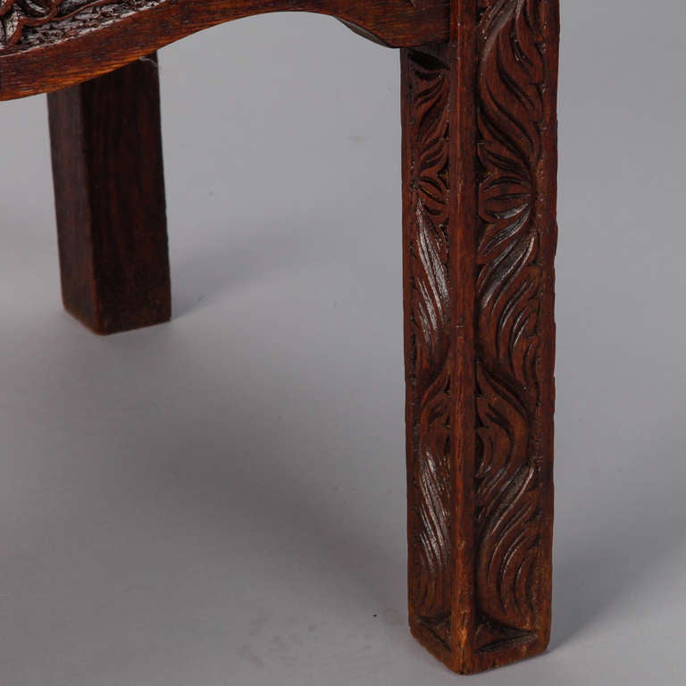 Highly Carved English Corner Chair with Black Leather Seat 5