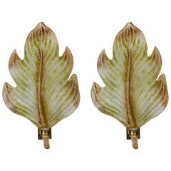 Pair of Murano Glass Scavo Style Leaf Sconces