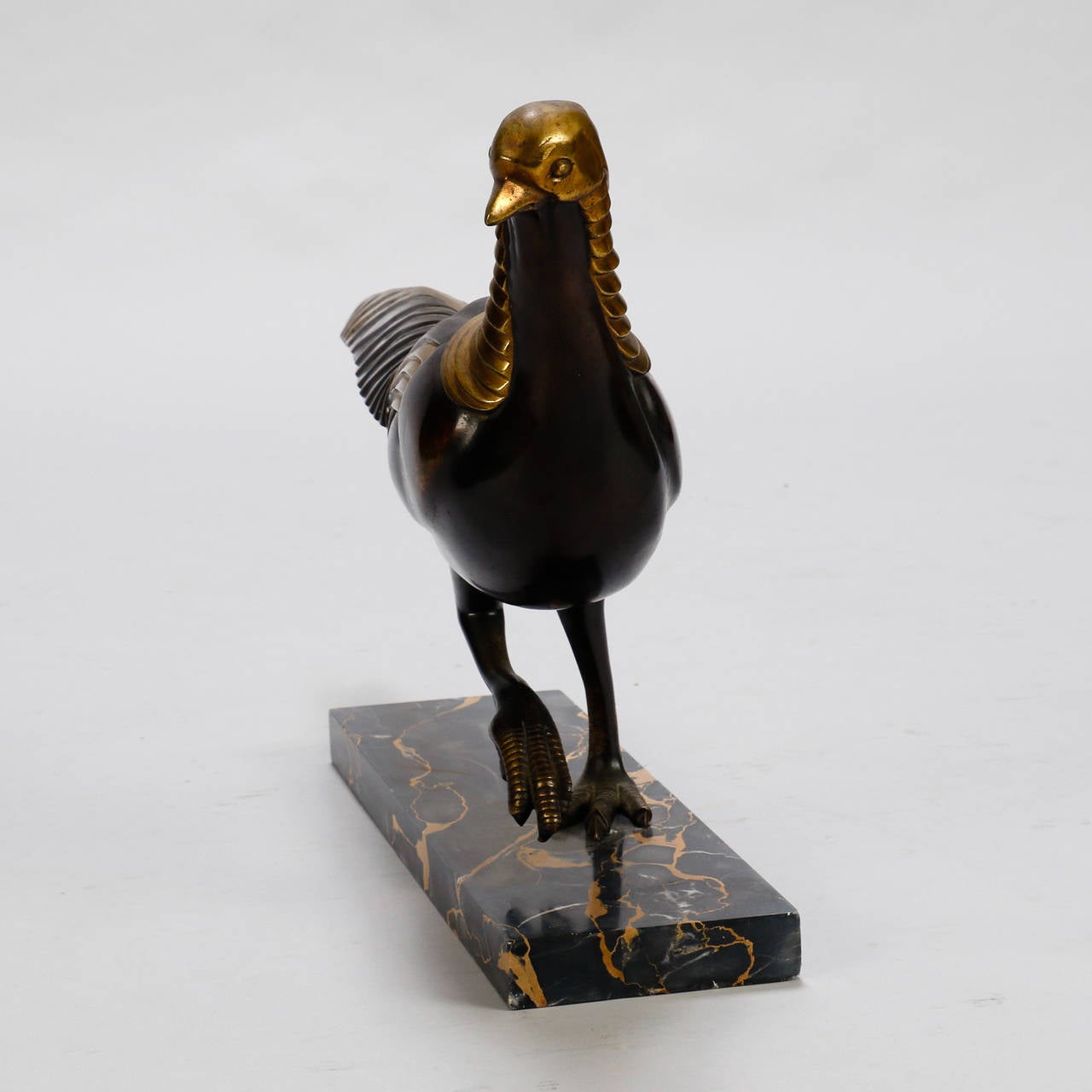Signed Art Deco Gilded Bronze Pheasant Sculpture 1