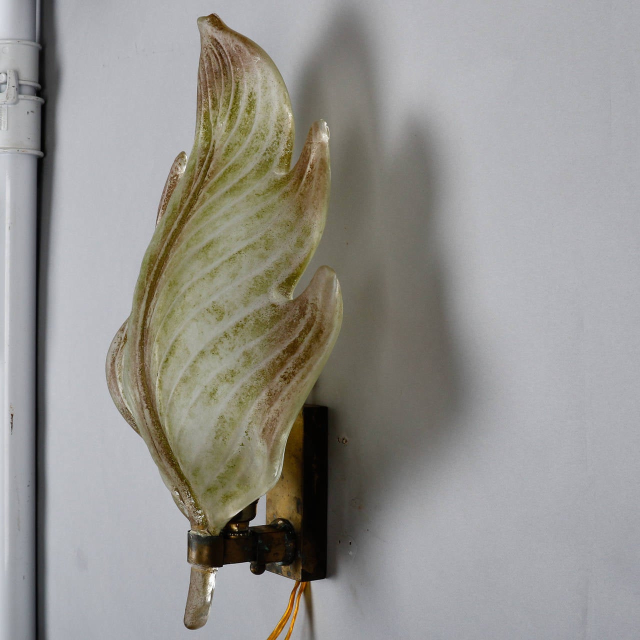 Pair of Murano Glass Scavo Style Leaf Sconces