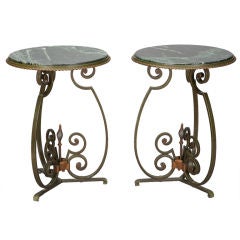 Pair of French Brass and Marble Top Tables Pair of French Brass and Marble Top Tables